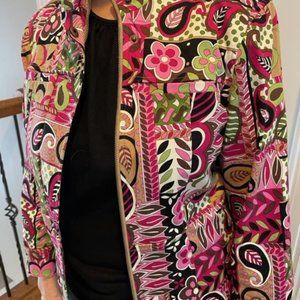 Multi color pattern zip jacket, traditional collar